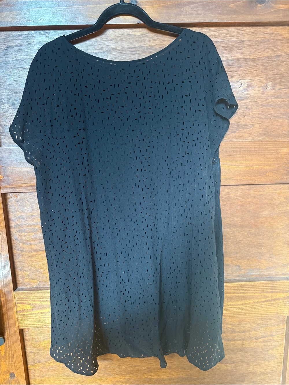 Eileen Fisher Black Silk Confetti Laser Short Sleeve Tunic - Picture 6 of 7
